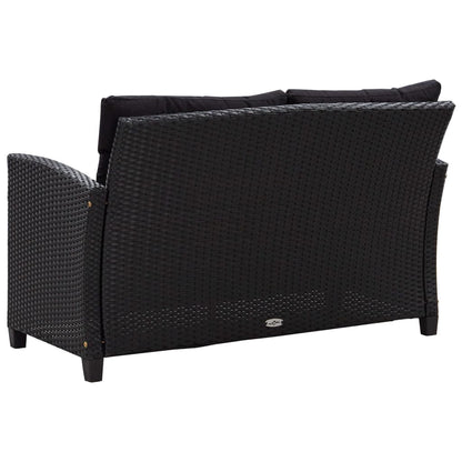 3-Delige Tuinset Met Kussens Poly Rattan Zwart PS-plaat