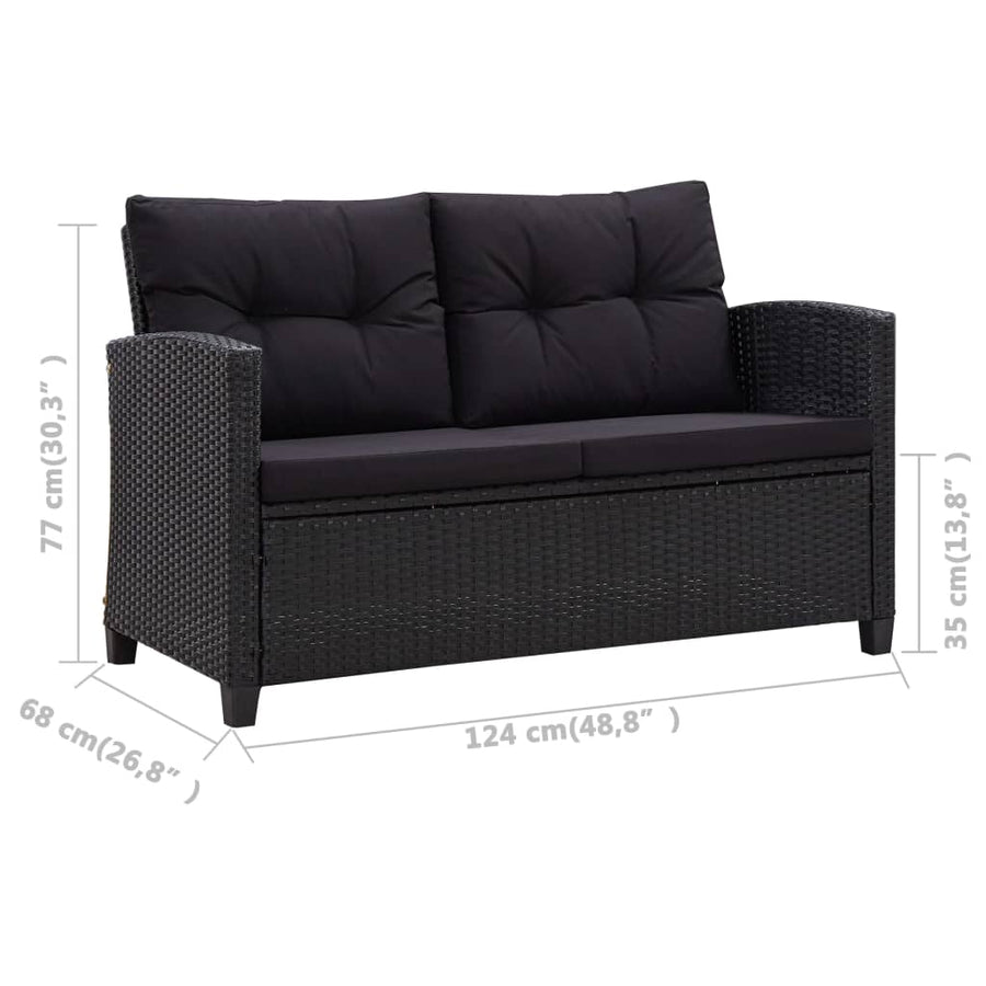 3-Delige Tuinset Met Kussens Poly Rattan Zwart PS-plaat