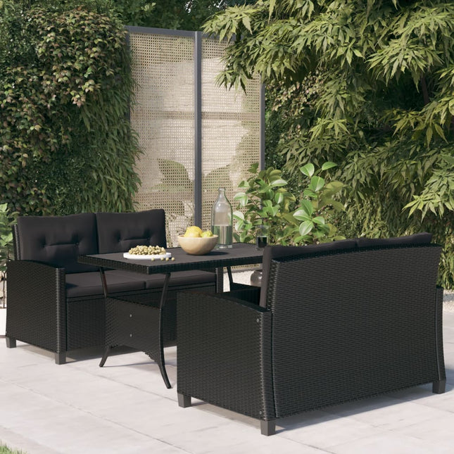 3-Delige Tuinset Met Kussens Poly Rattan Zwart PS-plaat