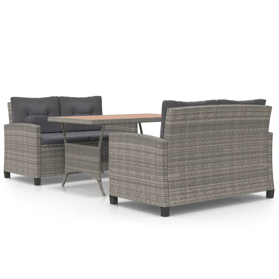 -Delige Tuinset Poly Rattan En Grijs Massief acaciahout