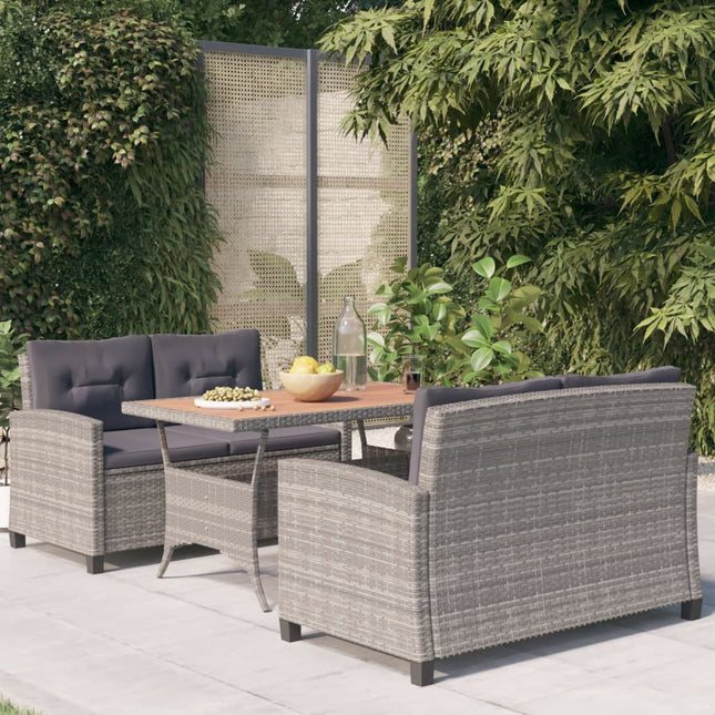 -Delige Tuinset Poly Rattan En Grijs Massief acaciahout