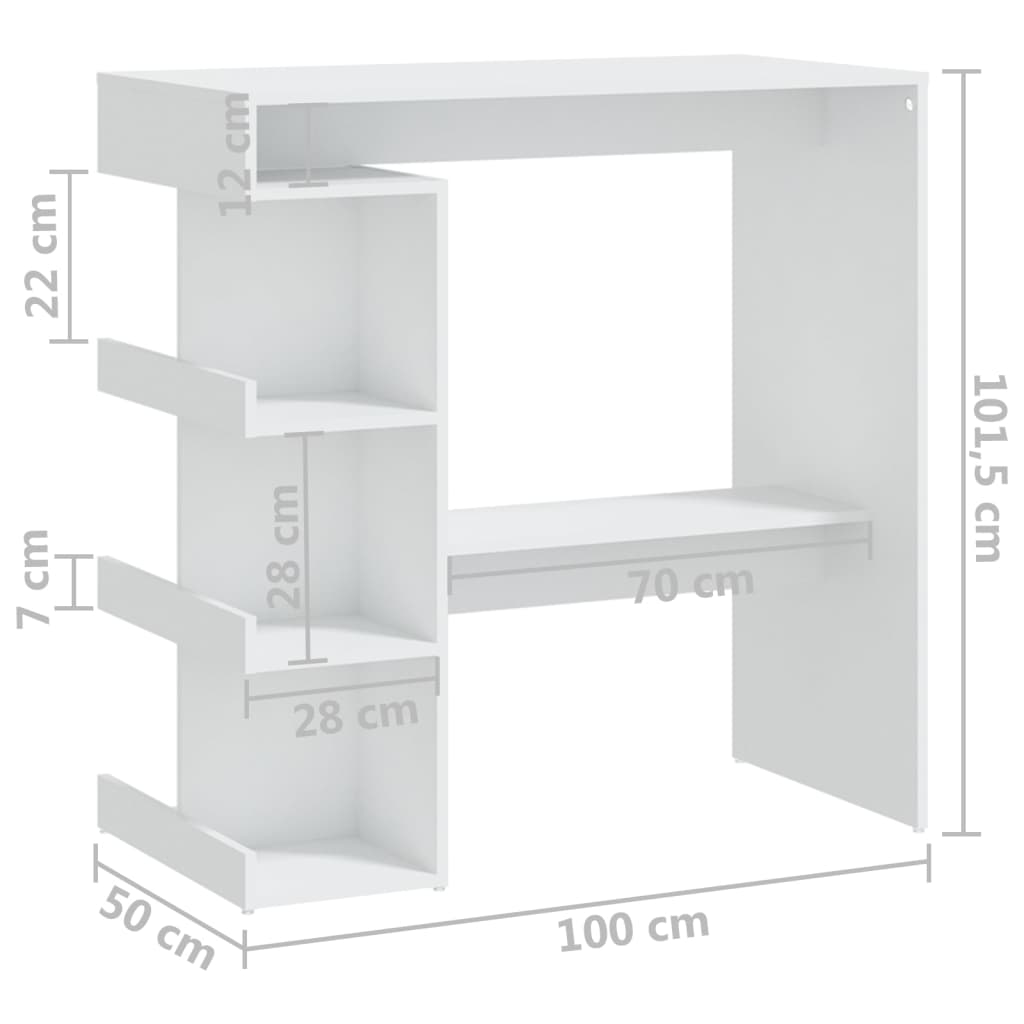 Bartafel Met Opbergrek 00X50X0,5 Cm Spaanplaat Wit