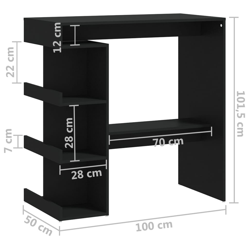 Bartafel Met Opbergrek 00X50X0,5 Cm Spaanplaat Zwart