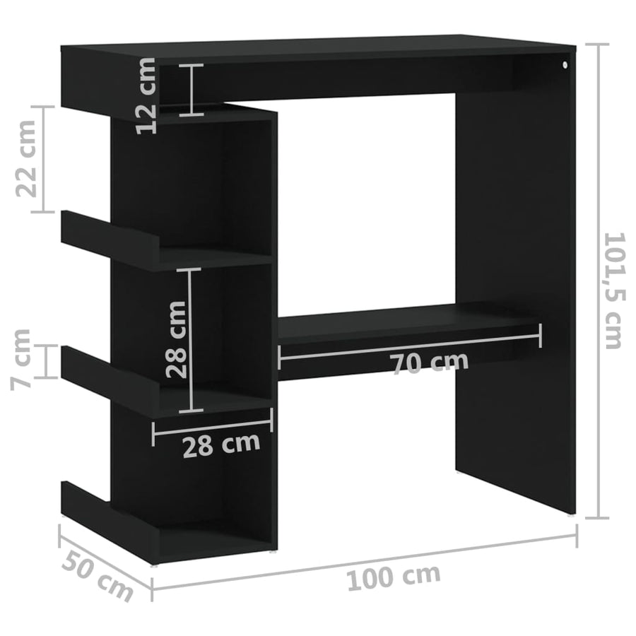 Bartafel Met Opbergrek 00X50X0,5 Cm Spaanplaat Zwart