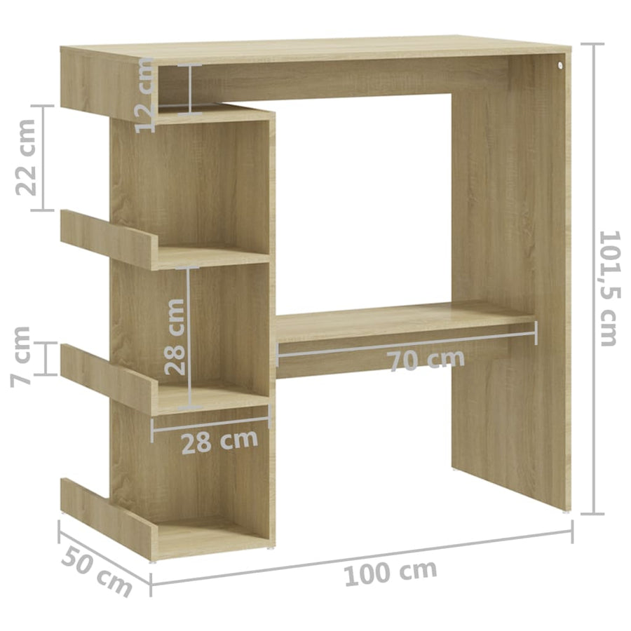 Bartafel Met Opbergrek 00X50X0,5 Cm Spaanplaat Sonoma eiken