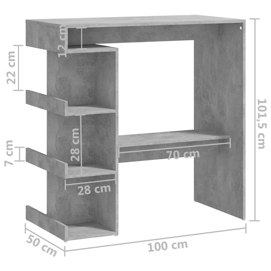 Bartafel Met Opbergrek 00X50X0,5 Cm Spaanplaat Betongrijs