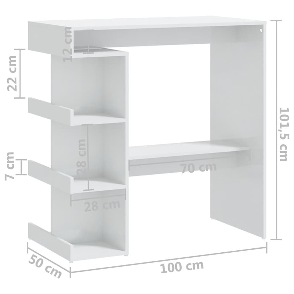 Bartafel Met Opbergrek 00X50X0,5 Cm Hoogglans wit