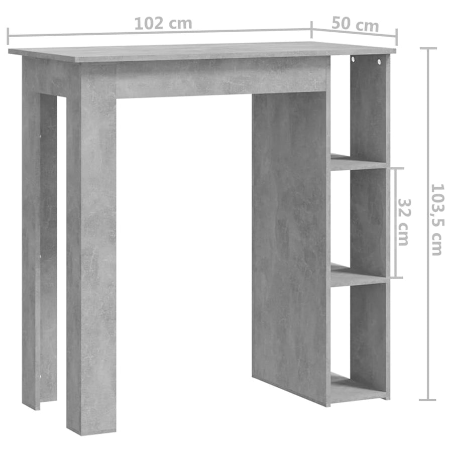 Bartafel Met Schap 02X50X03,5 Cm Spaanplaat Betongrijs