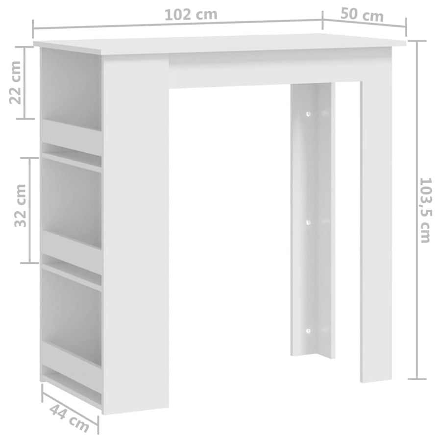 Bartafel Met Opbergrek 02X50X03,5 Cm Spaanplaat Wit