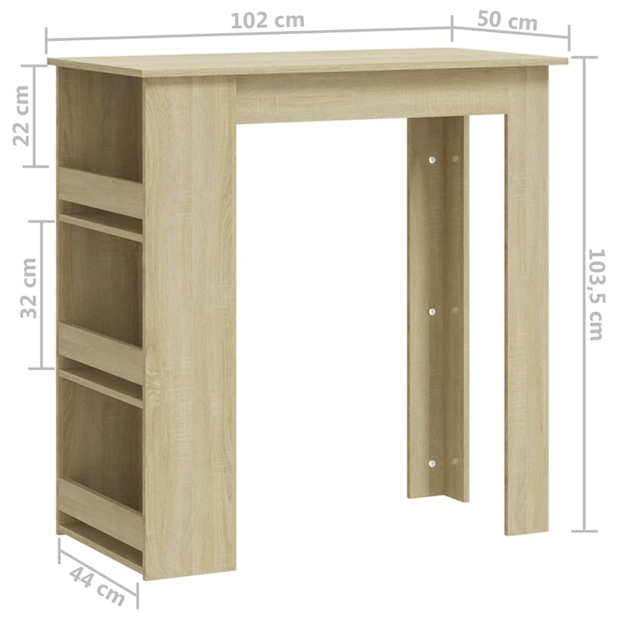 Bartafel Met Opbergrek 02X50X03,5 Cm Spaanplaat Sonoma eiken