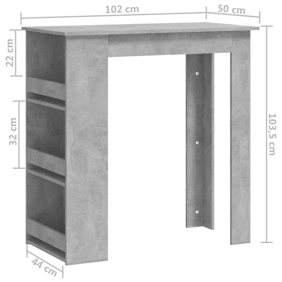 Bartafel Met Opbergrek 02X50X03,5 Cm Spaanplaat Betongrijs