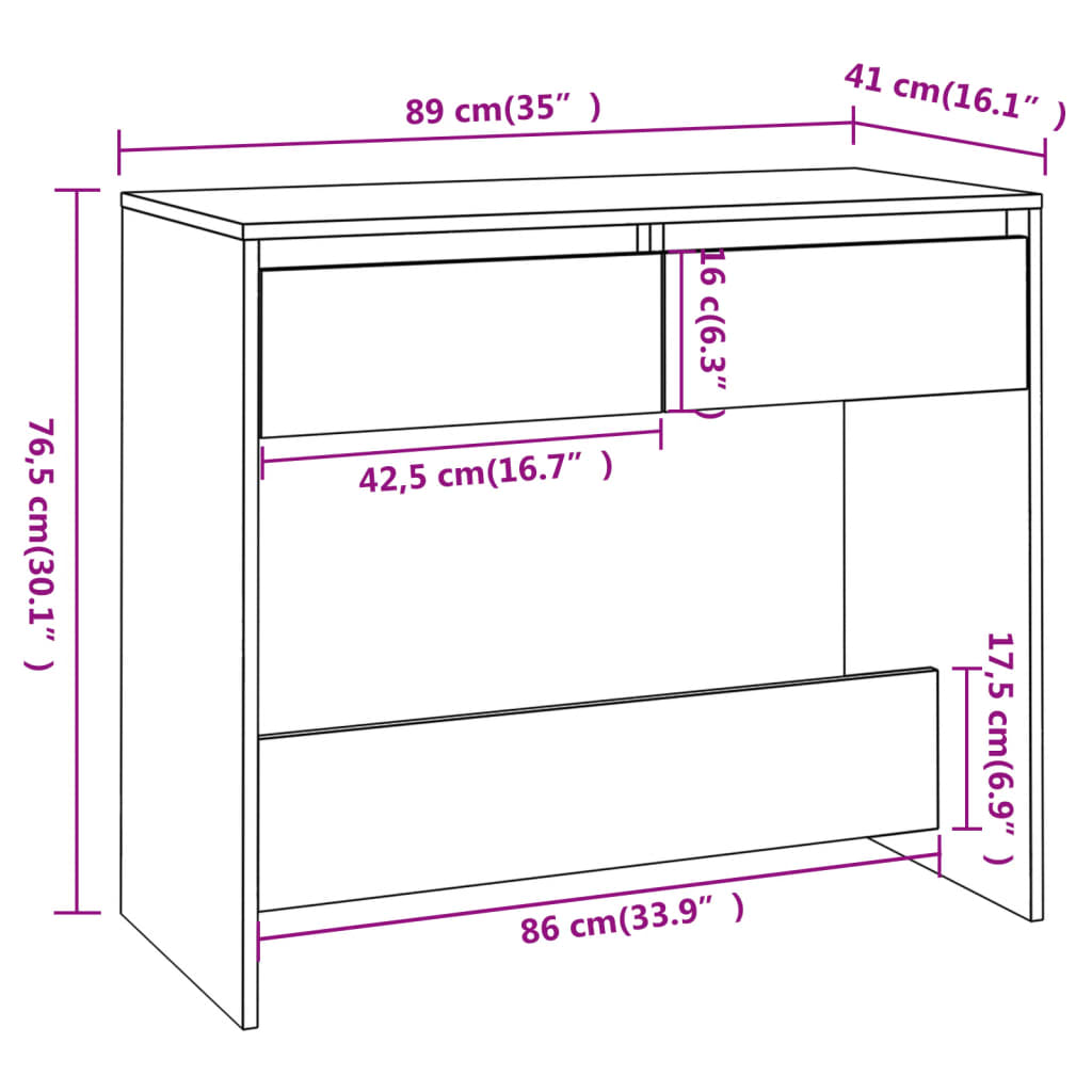 Wandtafel 89X4X76,5 Cm Staal Kleurig Sonoma eiken