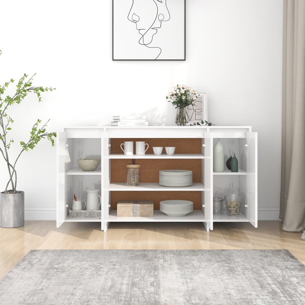 Dressoir 135X41X75 Cm Bewerkt Hout Hoogglans Wit