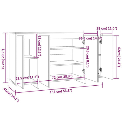 Dressoir 135X41X75 Cm Bewerkt Hout Hoogglans Wit