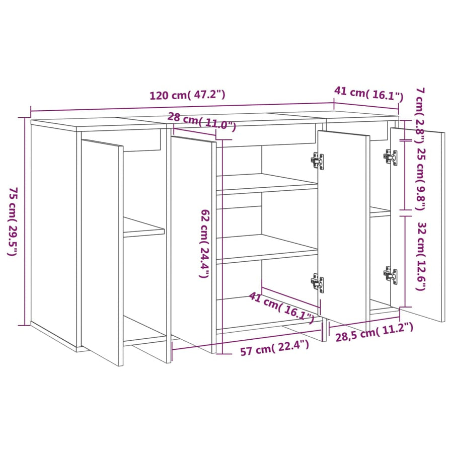 Dressoir 120x41x75 cm bewerkt hout zwart
