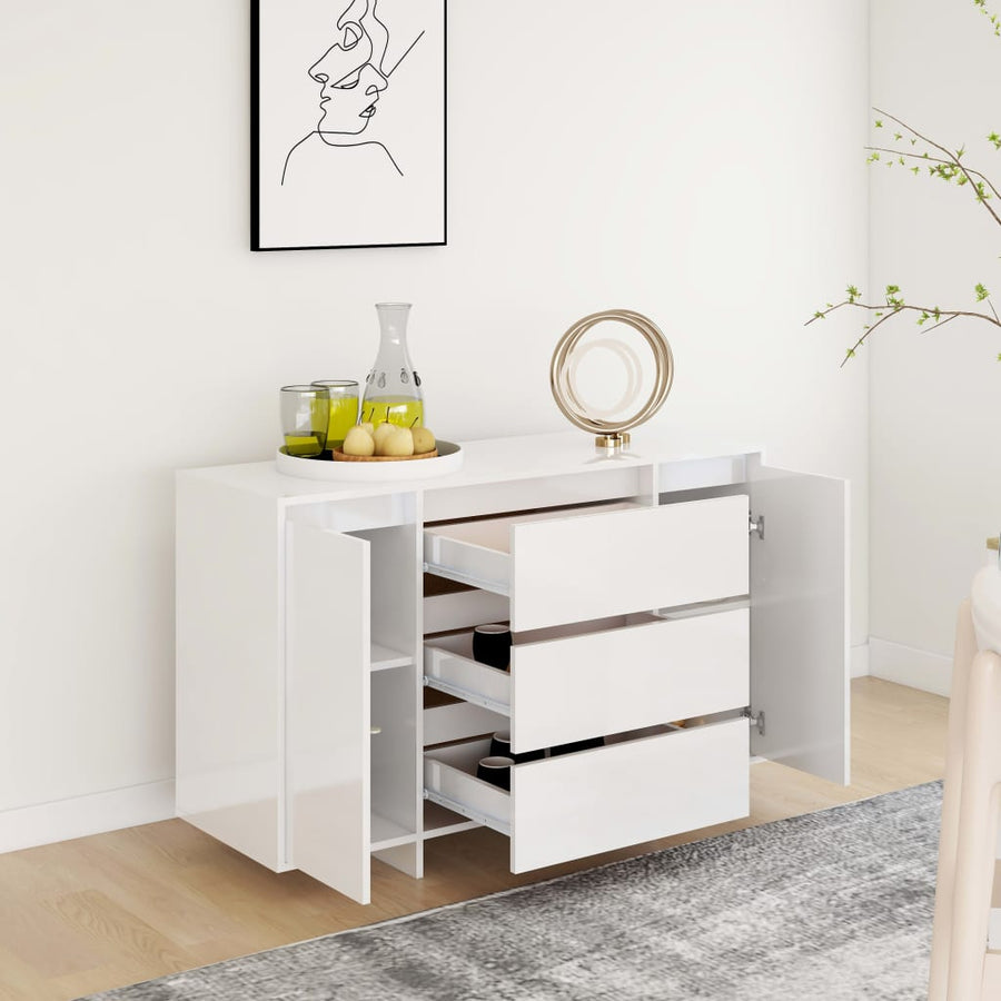 Dressoir Met 3 Lades 20X4X75 Cm Spaanplaat Hoogglans wit
