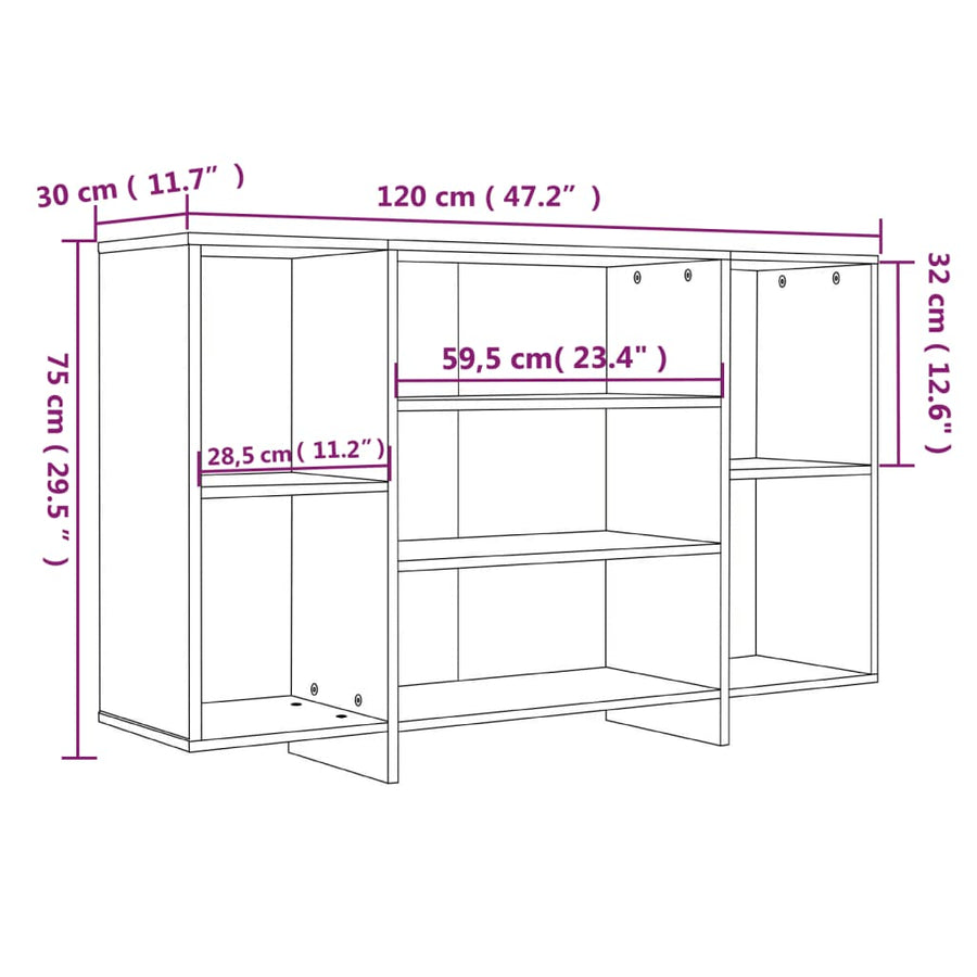 Dressoir 120x30x75 cm bewerkt hout wit