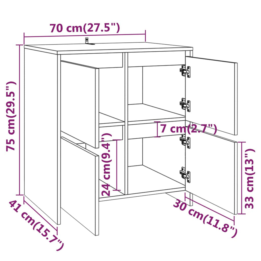 Dressoir 70x41x75 cm bewerkt hout wit