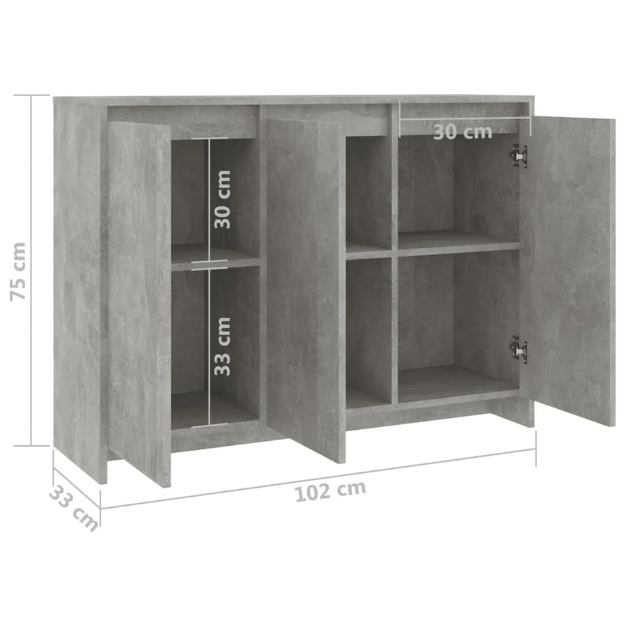 Dressoir 02X33X75 Cm Spaanplaat Betongrijs