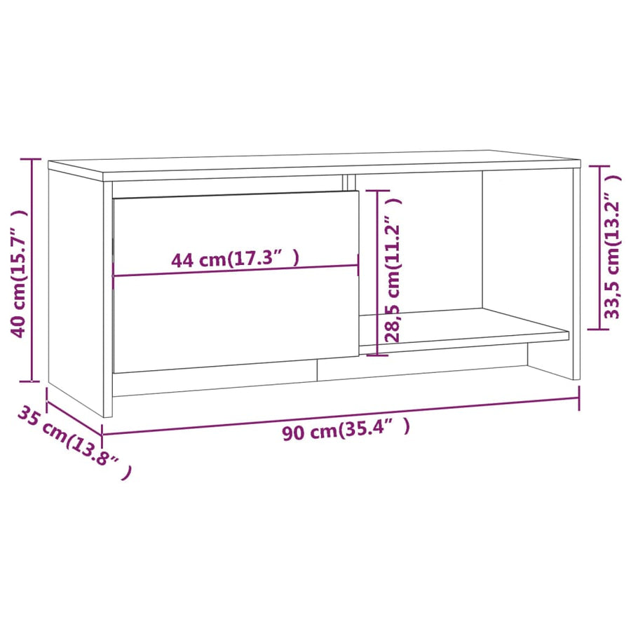 Tv-Meubel 90X35X40 Cm Bewerkt Hout Wit