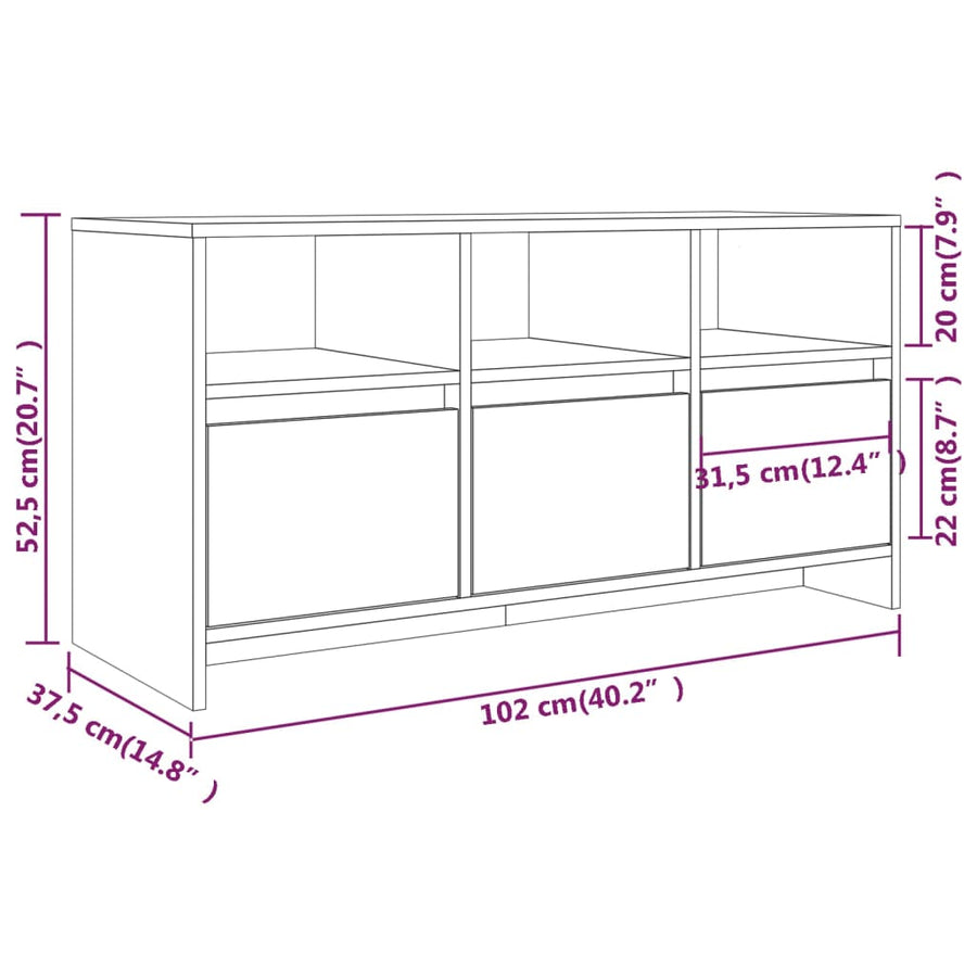 Tv-meubel 102x37,5x52,5 cm bewerkt hout betongrijs