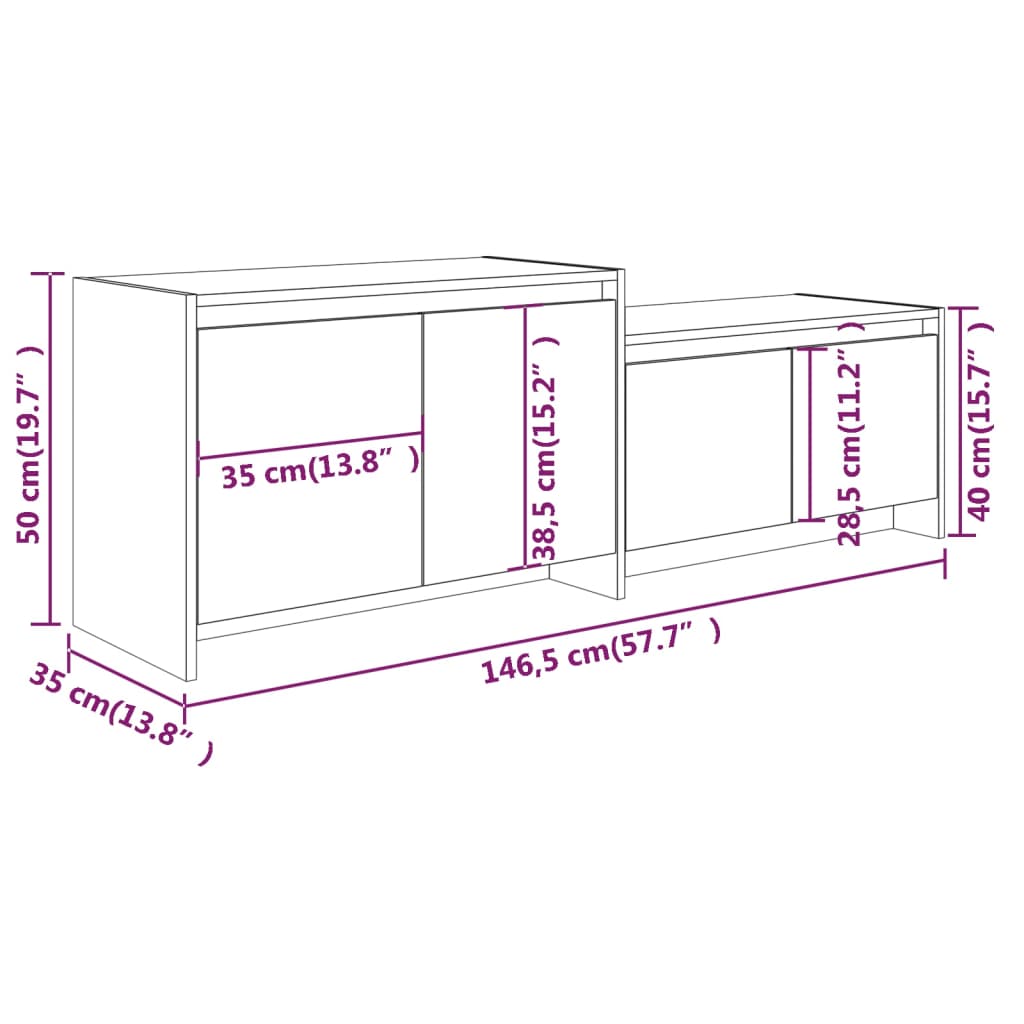 Tv-Meubel 146,5X35X50 Cm Bewerkt Hout Betongrijs