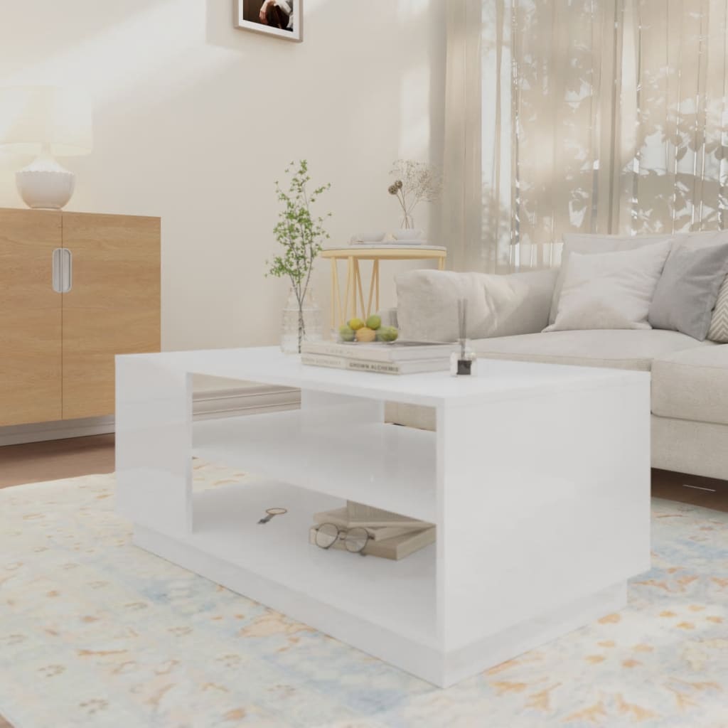Salontafel 102x55x43 cm bewerkt hout hoogglans wit