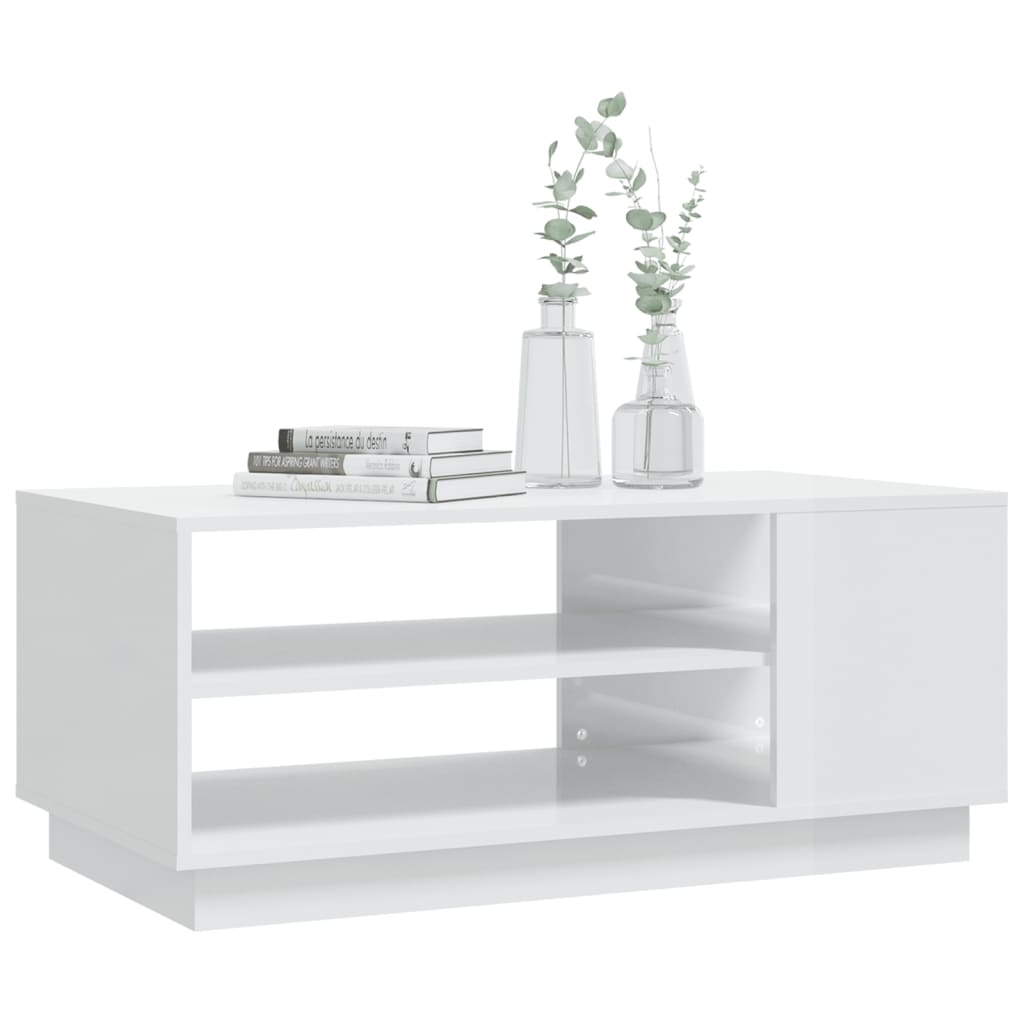 Salontafel 102x55x43 cm bewerkt hout hoogglans wit