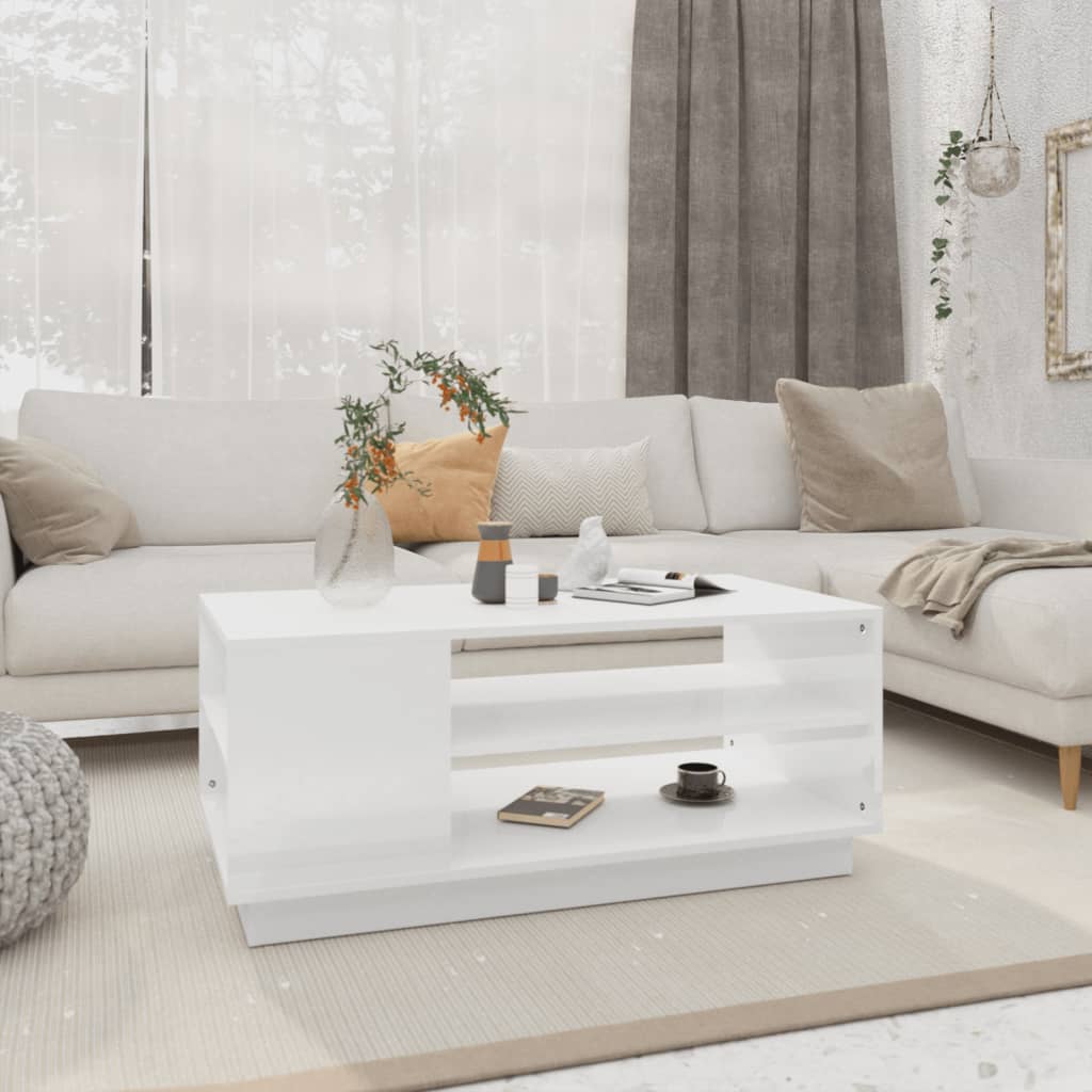 Salontafel 102x55x43 cm bewerkt hout hoogglans wit