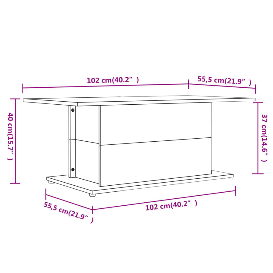 Salontafel 102x55,5x40 cm spaanplaat hoogglans wit Hoogglans wit