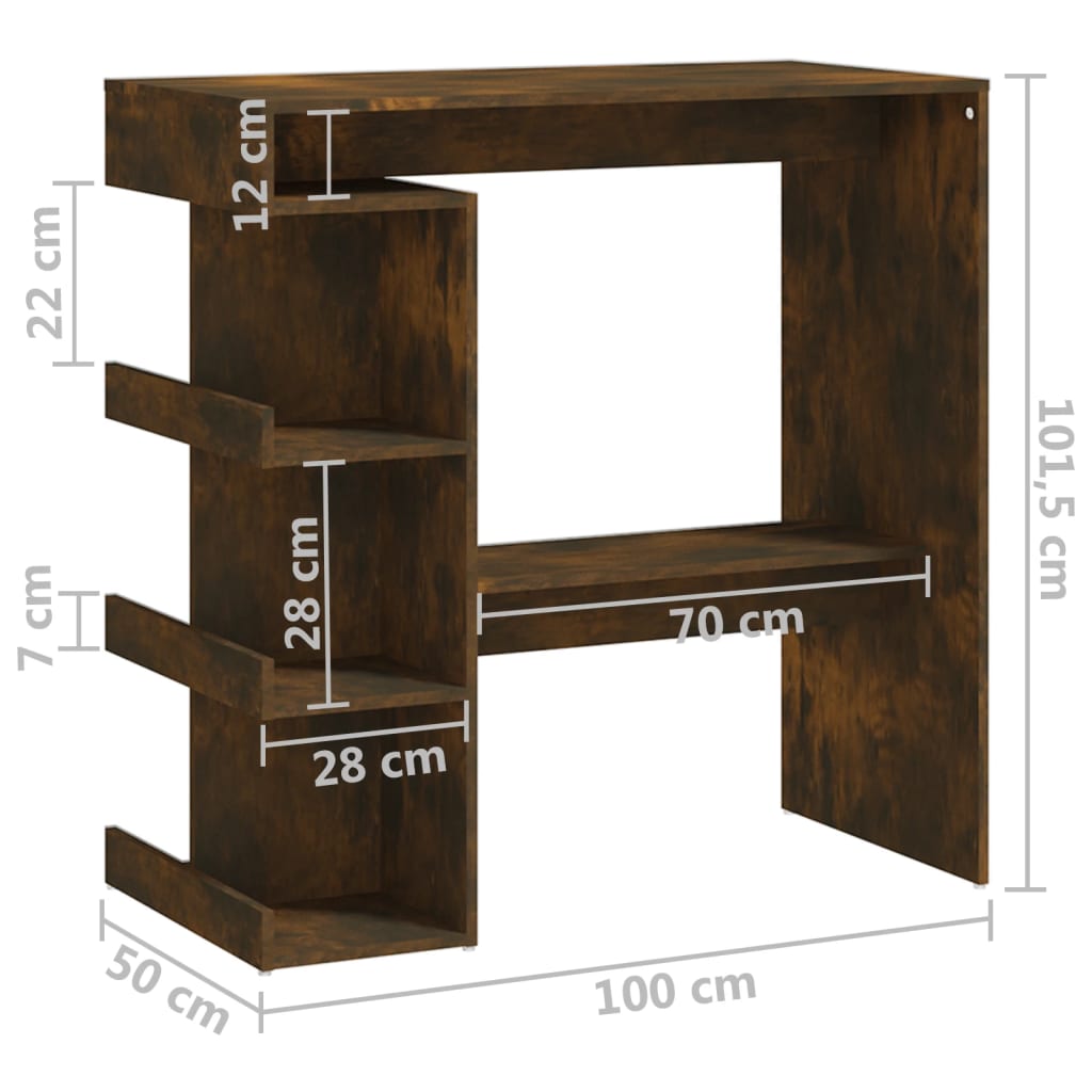 Bartafel Met Opbergrek 00X50X0,5 Cm Spaanplaat Gerookt eiken