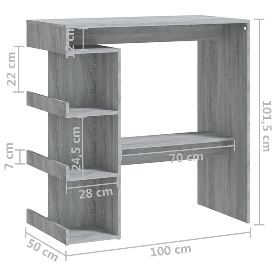 Bartafel Met Opbergrek 00X50X0,5 Cm Grijs sonoma