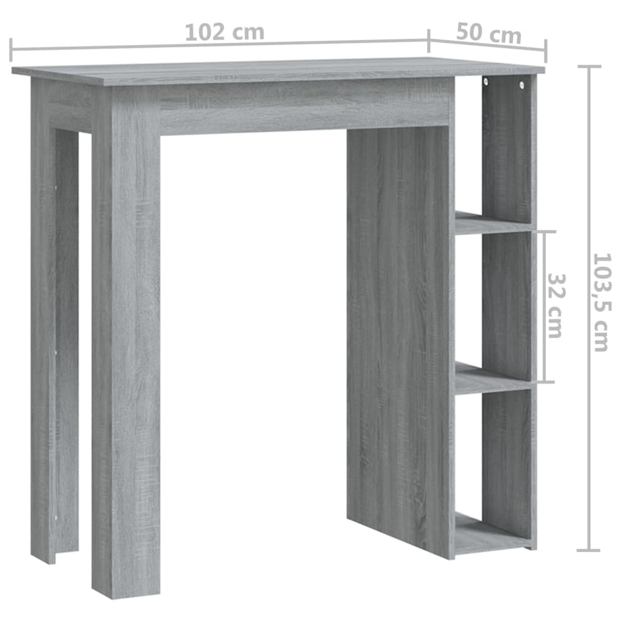 Bartafel Met Schap 02X50X03,5 Cm Spaanplaat Grijs sonoma