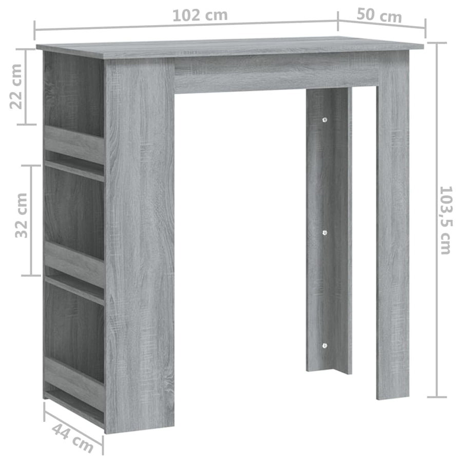 Bartafel Met Opbergrek 02X50X03,5 Cm Spaanplaat Grijs sonoma