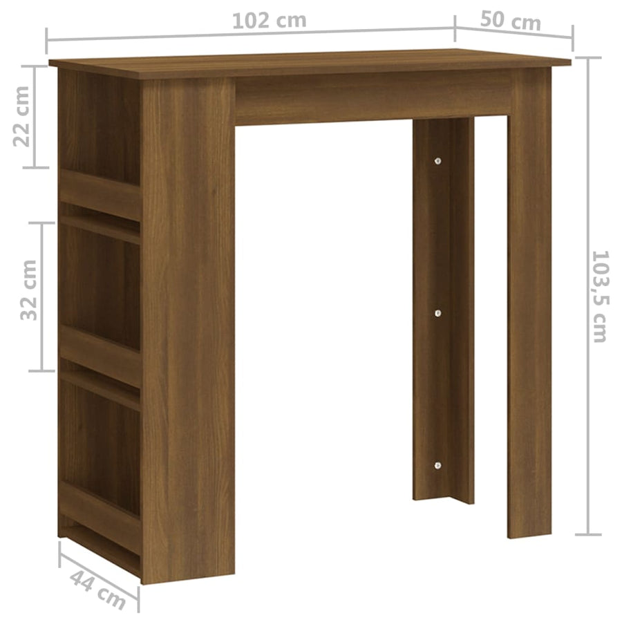 Bartafel Met Opbergrek 102X50X103,5 Cm Bewerkt Hout Bruin Eiken bruin eikenkleur
