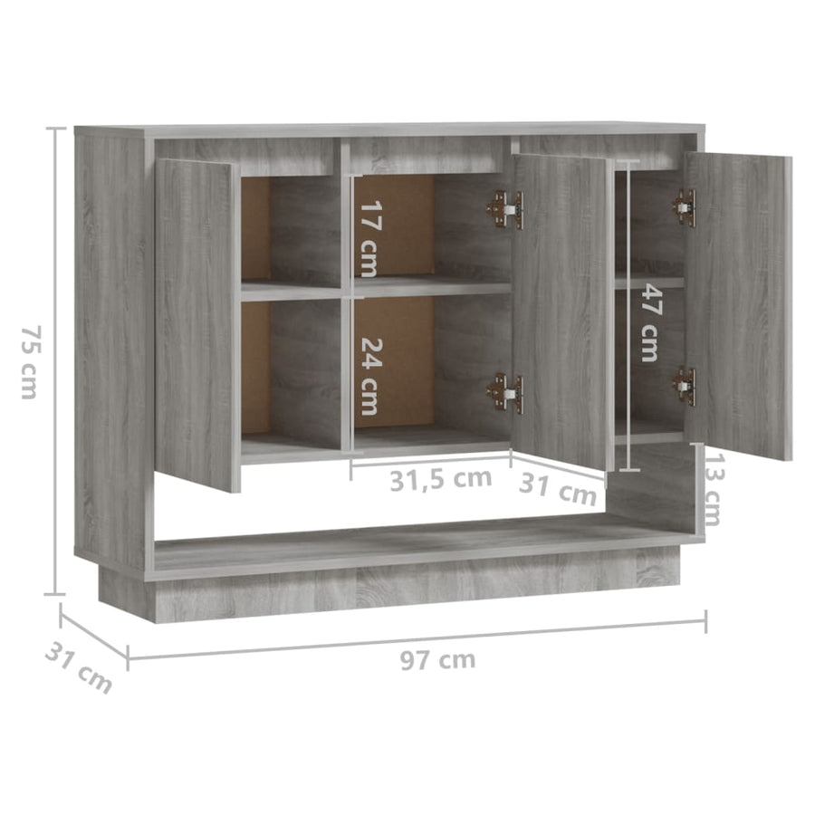 Dressoir 97X3X75 Cm Spaanplaat Eikenkleurig Grijs sonoma
