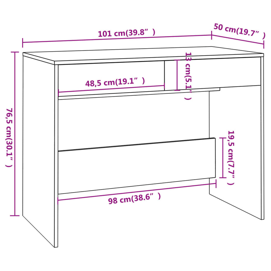 Bureau 101X50X76,5 Cm Spaanplaat Gerookt Eikenkleurig