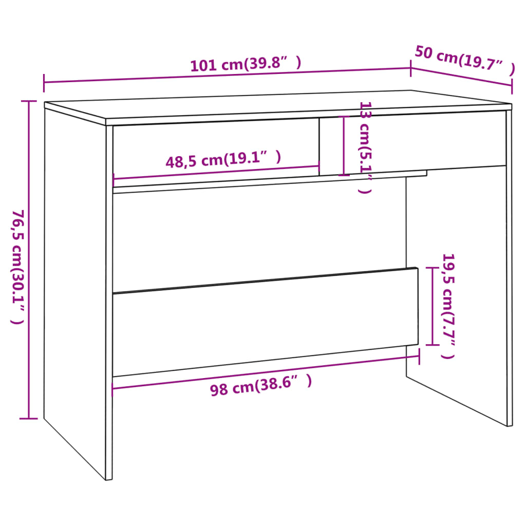 Bureau 101X50X76,5 Cm Spaanplaat Eikenkleurig Grijs sonoma