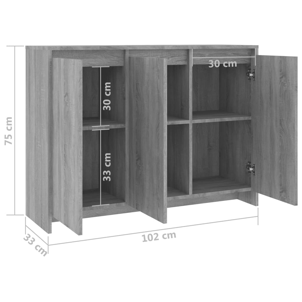 Dressoir 02X33X75 Cm Spaanplaat Eikenkleurig Grijs sonoma