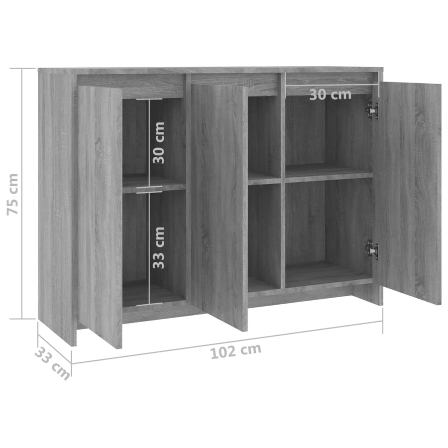 Dressoir 02X33X75 Cm Spaanplaat Eikenkleurig Grijs sonoma