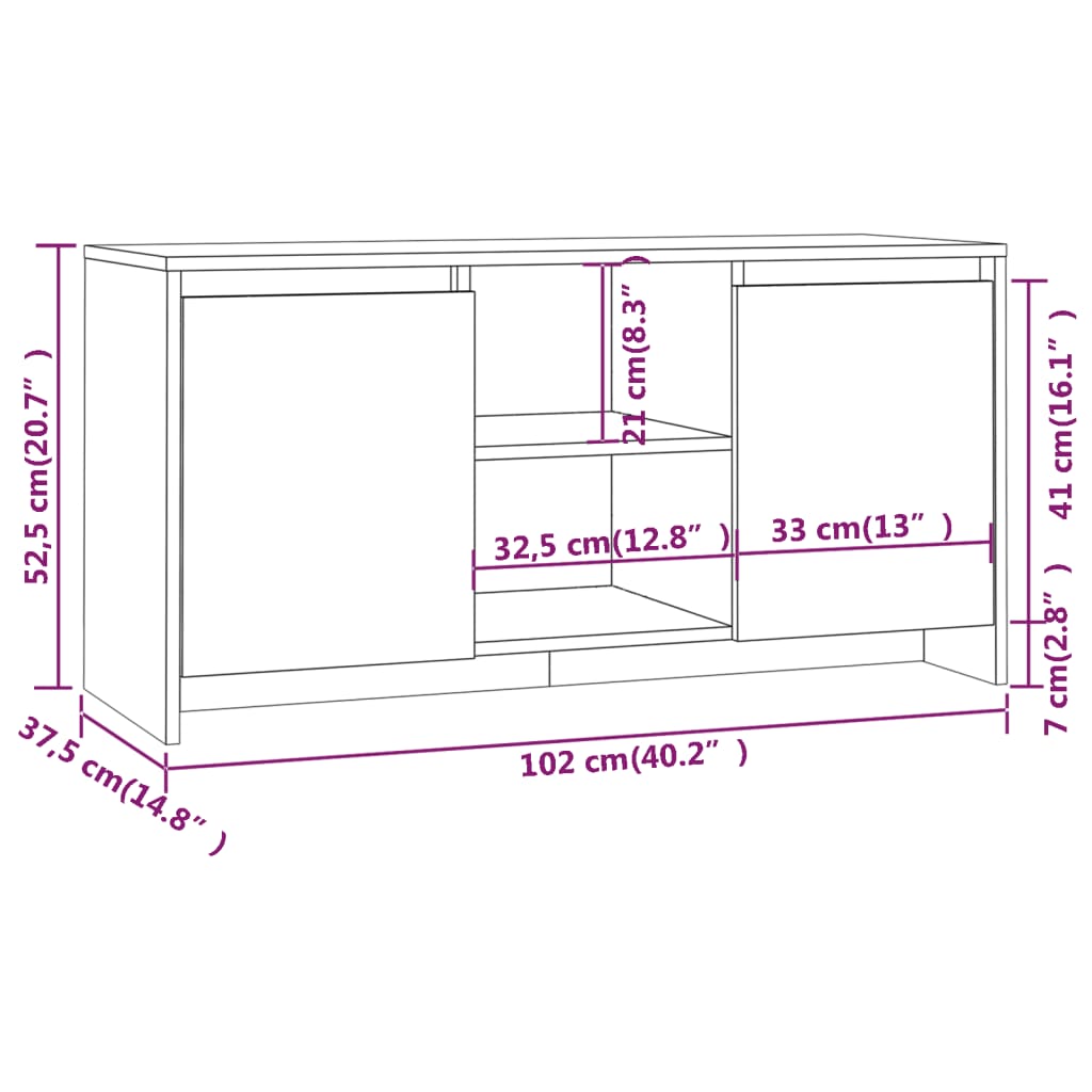 Tv-Meubel 02X37,5X52,5 Cm Spaanplaat Eikenkleurig Grijs sonoma