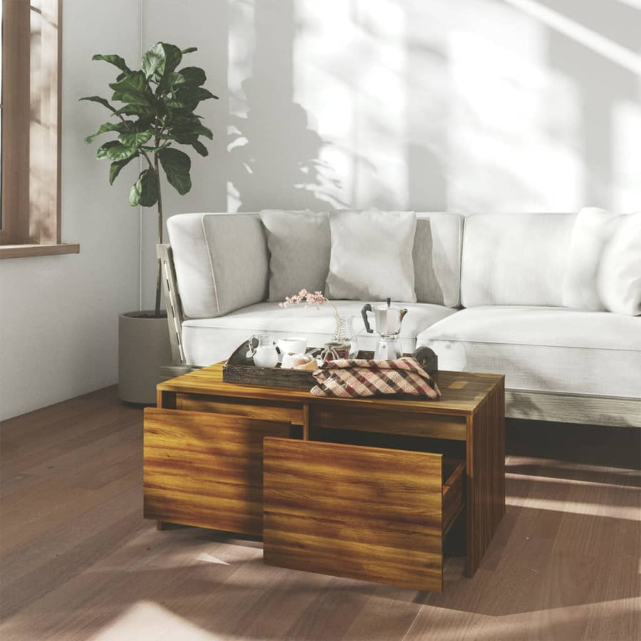 Salontafel 90X50X4,5 Cm Bewerkt Hout bruin eikenkleur