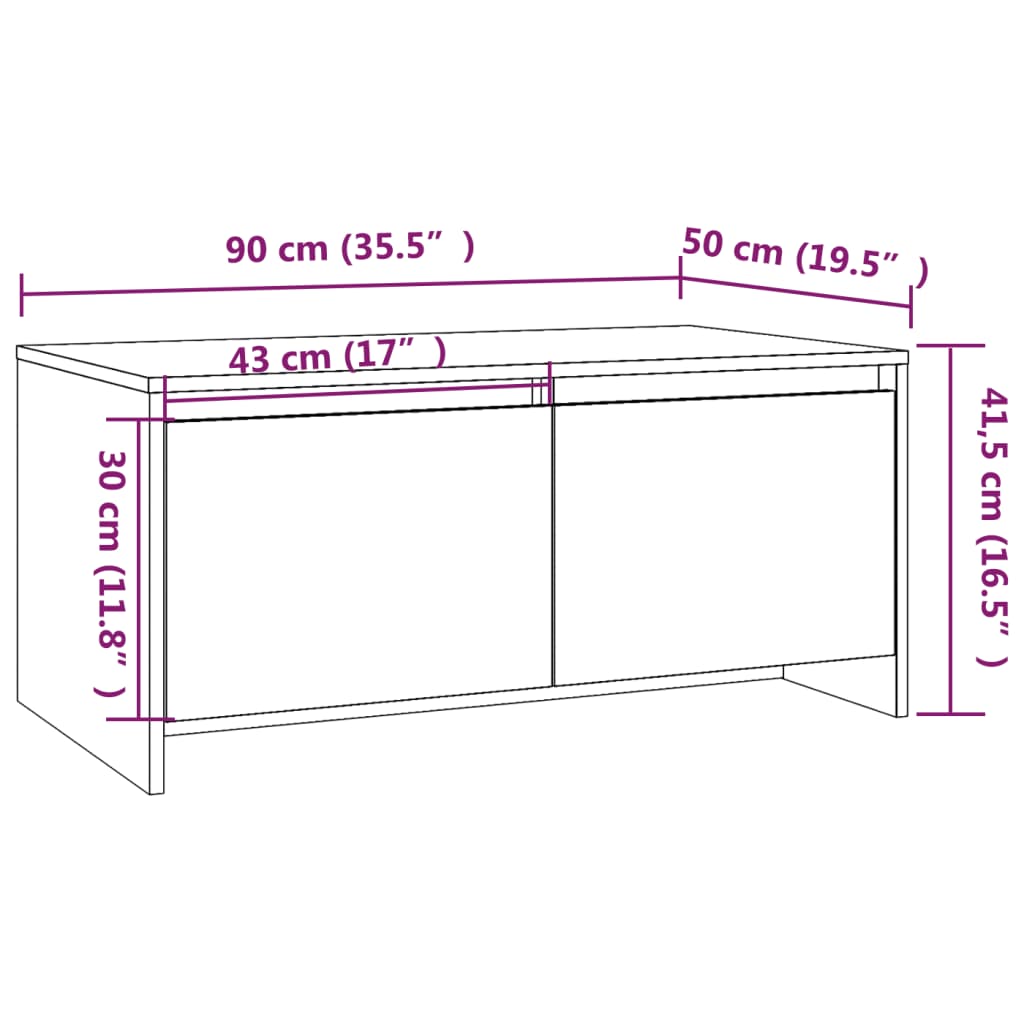 Salontafel 90X50X4,5 Cm Bewerkt Hout bruin eikenkleur