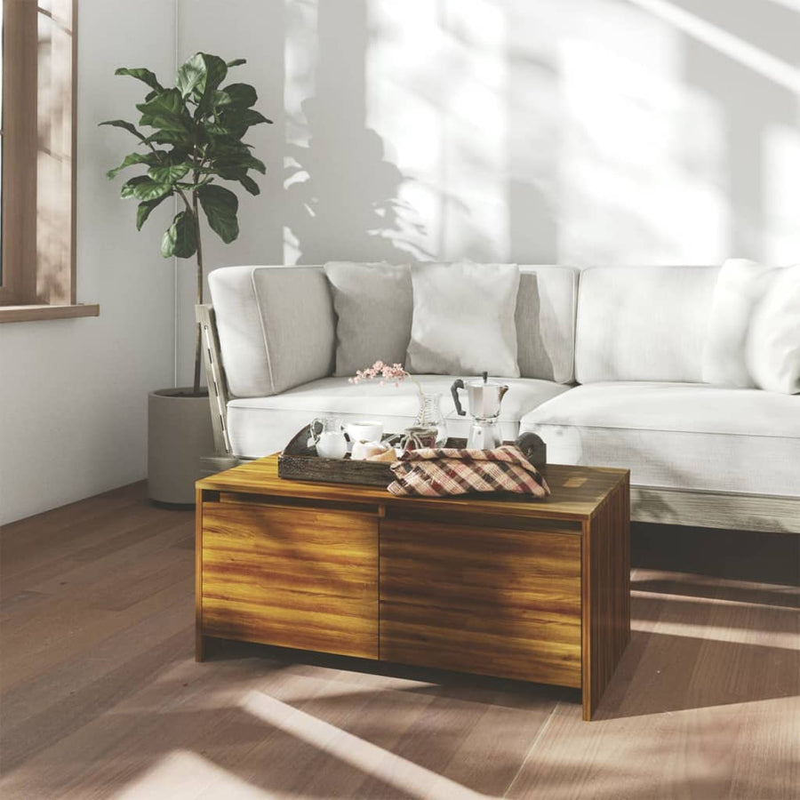 Salontafel 90X50X4,5 Cm Bewerkt Hout bruin eikenkleur