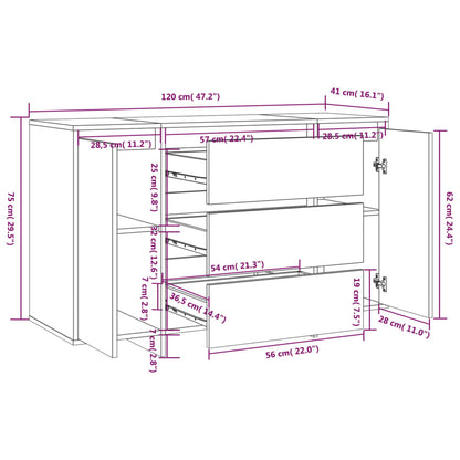 Dressoir Met 3 Lades 120X41X75 Cm Bewerkt Hout Gerookt eiken