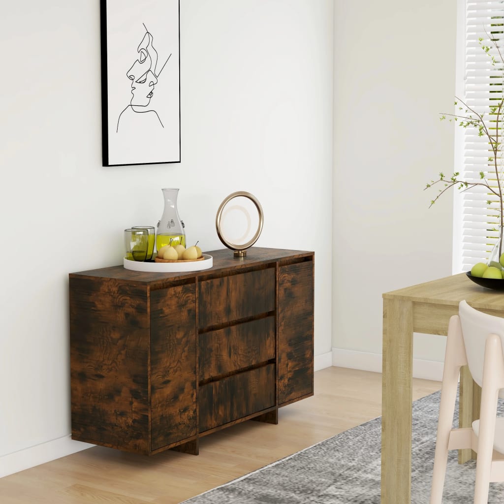 Dressoir Met 3 Lades 120X41X75 Cm Bewerkt Hout Gerookt eiken