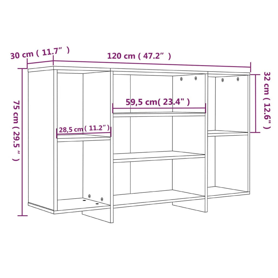Dressoir 120x30x75 cm bewerkt hout grijs sonoma eikenkleurig