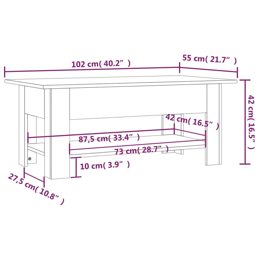Salontafel 102X55X42 Cm Bewerkt Hout Gerookt Eikenkleurig