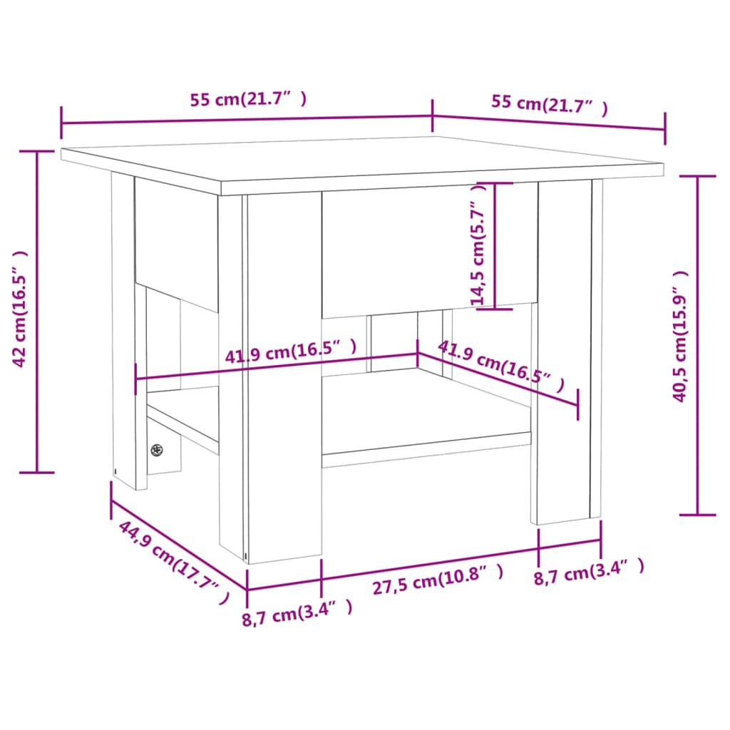 Salontafel 55x55x42 cm bewerkt hout gerookt eikenkleurig