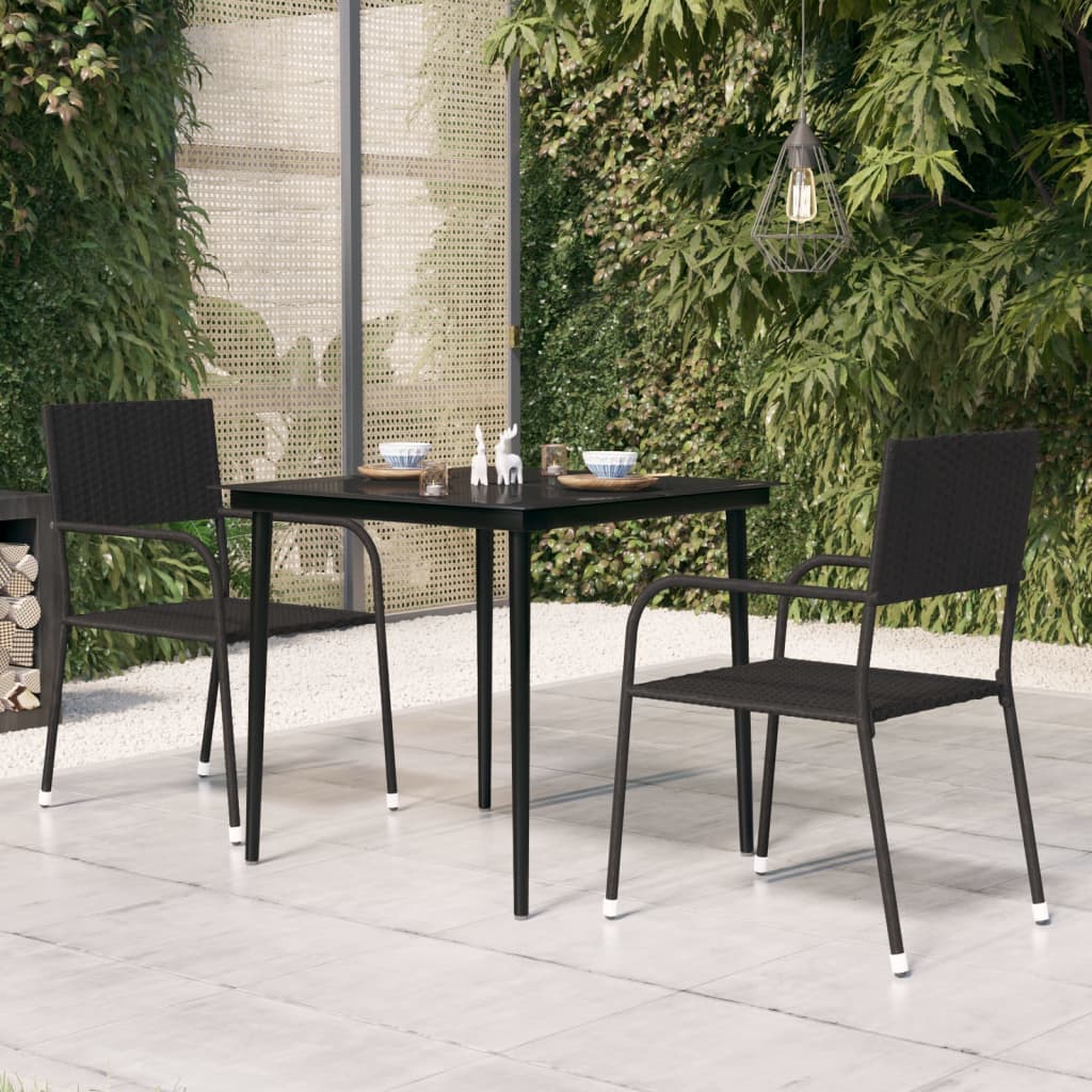 Tuintafel Staal En Glas Zwart 80 x 80 x 74 cm